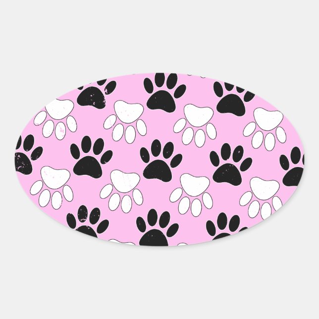 Adesivo Oval Pinturas Pretas E Brancas Distintas Em Fundo Rosa (Frente)