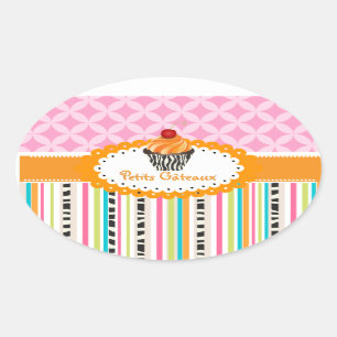 Adesivo Oval PixDezines cupcake de espirais laranja/cor DIY