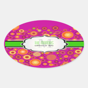 Adesivo Oval PixDezines enfeites de Natal rosa-choque e verde n