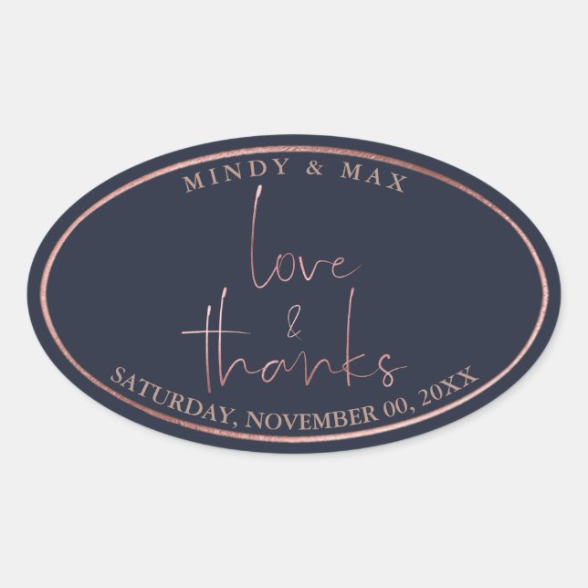 Adesivo Oval PixDezines FAUX ROSE GOLD LOVE+THANKS|DIY COR (Frente)