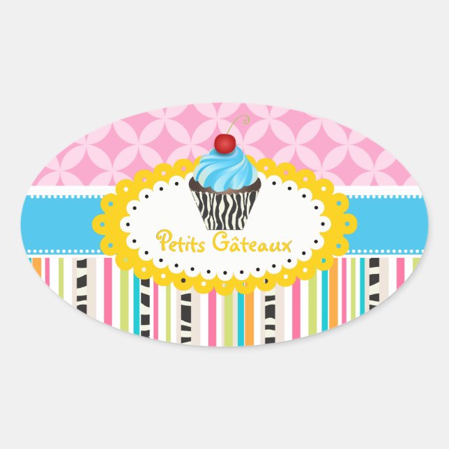Adesivo Oval PixDezines limão espiral cupcake/cor DIY (Frente)