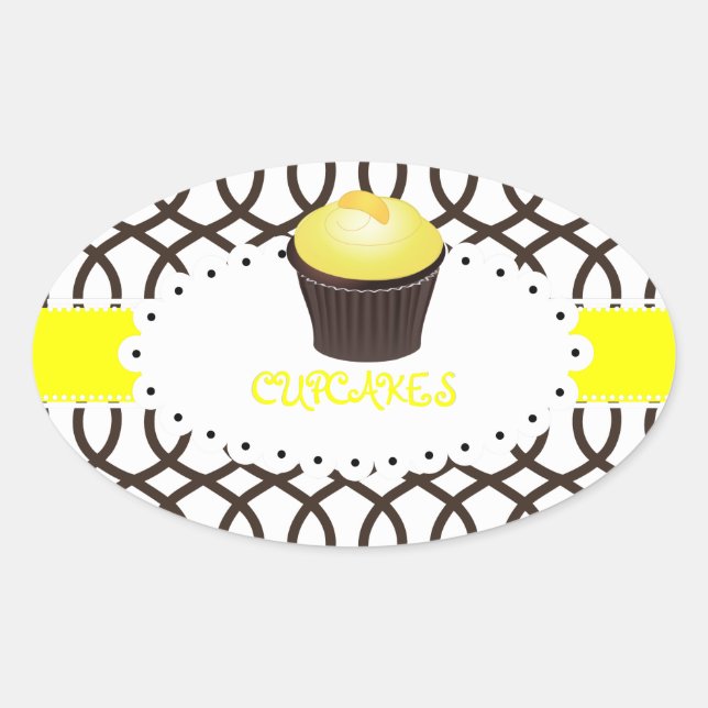 Adesivo Oval PixDezines monaco treliça+cupcake/DIY cor (Frente)
