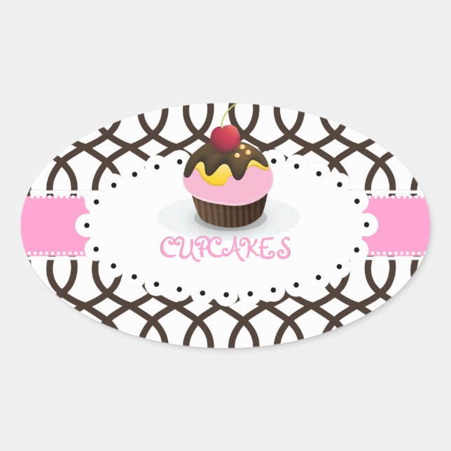Adesivo Oval PixDezines monaco treliça+cupcake/DIY cor (Frente)