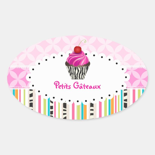 Adesivo Oval PixDezines monaco trellis+cupcake/cor DIY (Frente)