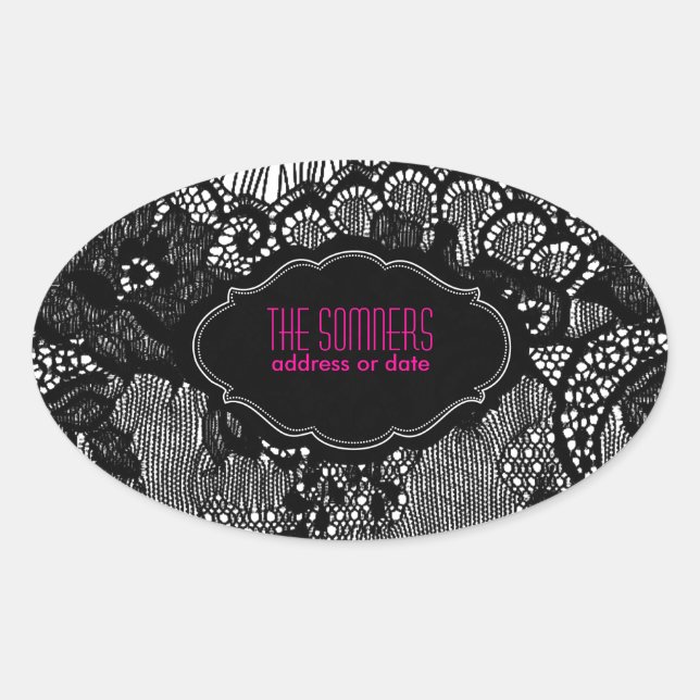 Adesivo Oval PixDezines renda falsa/ cor de fundo DIY (Frente)