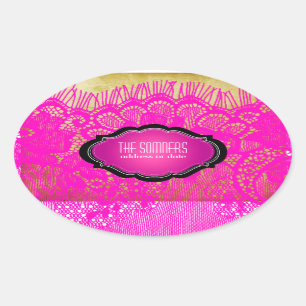 Adesivo Oval PixDezines renda falsa vintage / cor de fundo DIY