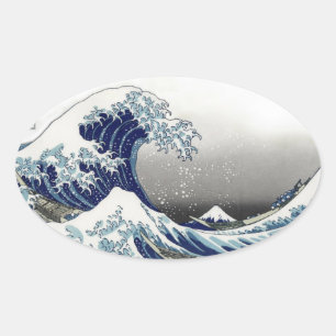 Adesivo Oval PixDezines Vintage, Grande Onda, Hokusai 葛飾北斎の神奈川沖