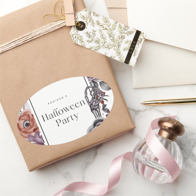 Adesivo Oval Placa de Festa de aniversário de Dia das Bruxas Sp (Presentear)