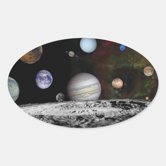 Adesivo Oval Planetas do sistema solar (Frente)