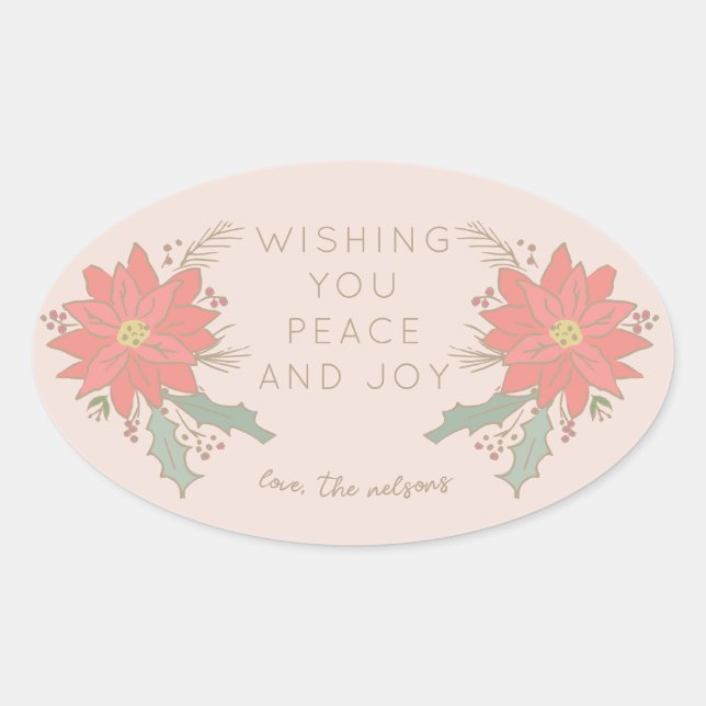 Adesivo Oval Poinsettia boughes e banners (Frente)