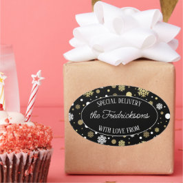 Adesivo Oval Polkadokes Dourados Brancos Personalizados em Pret