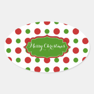 Adesivo Oval Polkadots vermelho e verde do Natal colorido