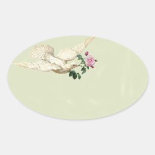 Adesivo Oval Pomba francesa com rosa rosa rosa no uísque verde