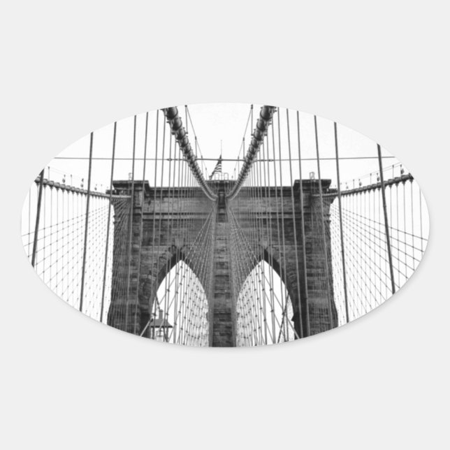 Adesivo Oval Ponte Black White Brooklyn Nova York (Frente)