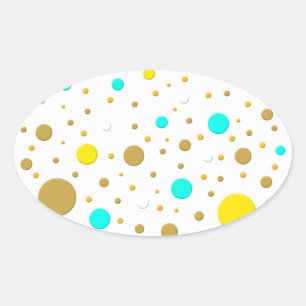 Adesivo Oval Pontos Aleatórios Amarelo Turquesa Branco Dourado