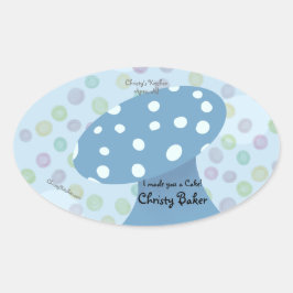 Adesivo Oval Pontos e Bolinhas Padaria Cogumelo Azul