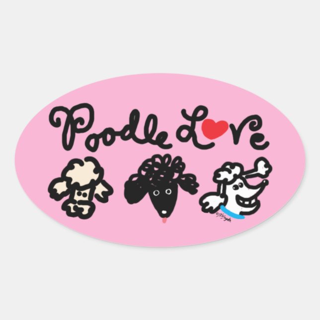 Adesivo Oval Poodle Love (Frente)