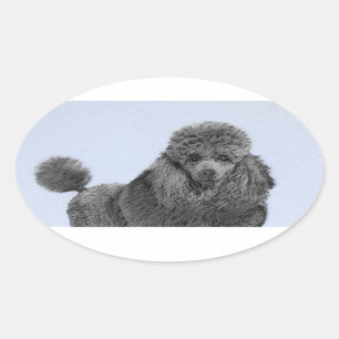 Adesivo Oval Poodle Painting Miniature Toy Black