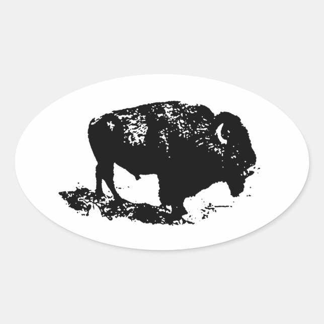 Adesivo Oval Pop Art Black White Buffalo Bison Silhouette (Frente)