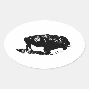 Adesivo Oval Pop Art Black White Buffalo Bison Silhouette