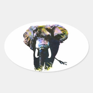 Adesivo Oval Pop Art Elephant