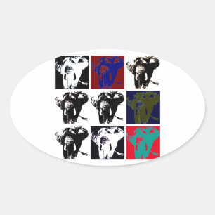 Adesivo Oval Pop Art Elephants