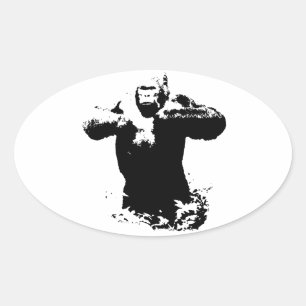 Adesivo Oval Pop Art Gorilla Beating Chest Oval Sticker