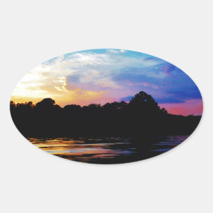 Adesivo Oval pôr do sol Rainbow na montanha Lake