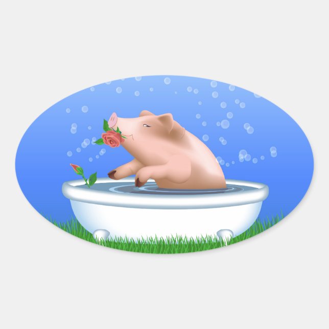 Adesivo Oval Porco em Bath (Frente)