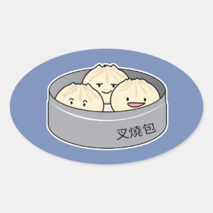 Adesivo Oval Pork Bun dim soma chinesa café da manhã churrasco 
