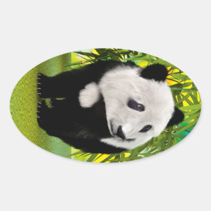 Adesivo Oval Presente de Urso Panda Fofinho Kawaii para Amantes