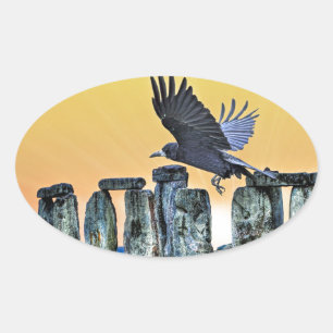 Adesivo Oval Presente do Ancient Stonehenge & Rook Corvid-lover
