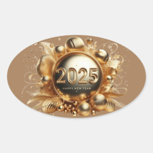 Adesivo Oval presentes de feliz ano novo 2025