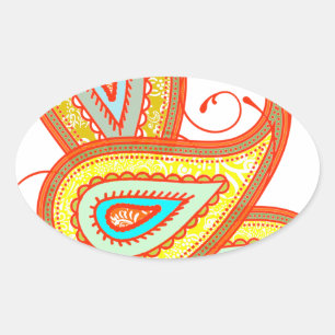 Adesivo Oval Presentes de Mint Paisley Laranja Amarelo Moderno