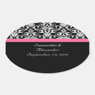 Adesivo Oval Preto com damasco cor-de-rosa da paixão