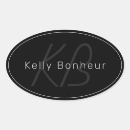 Adesivo Oval Preto e Cinza modernos | Nome Legal e Monograma