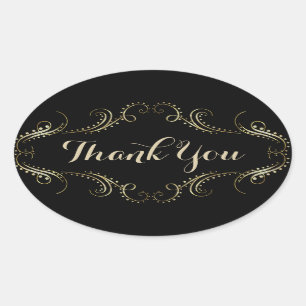 Adesivo Oval Preto e obrigado floral Dourado do quadro você
