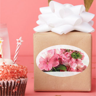 Adesivo Oval Pretty Pink Flower Sticker