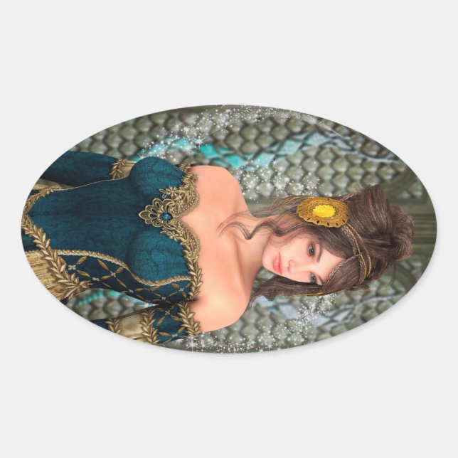 Adesivo Oval Princesa de Conto de Fadas (Frente)