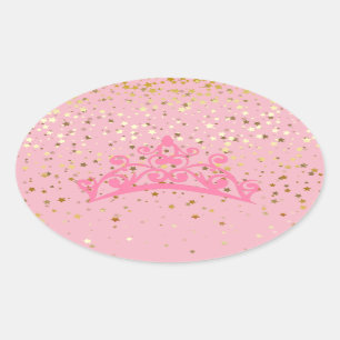 Adesivo Oval Princesa Tiara e Stars Stickers