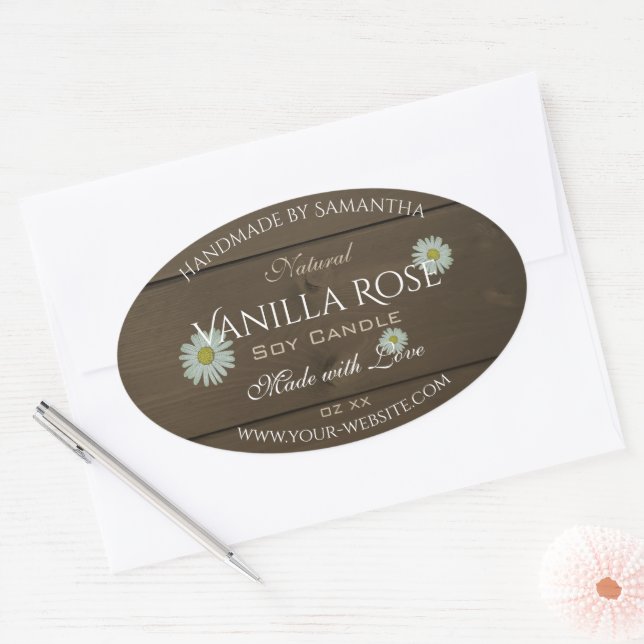 Adesivo Oval Produto de Grãos de Madeira Castanho-Escuro Modern (Envelope)