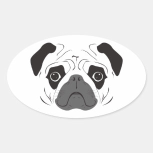 Adesivo Oval Pug Face Silhout