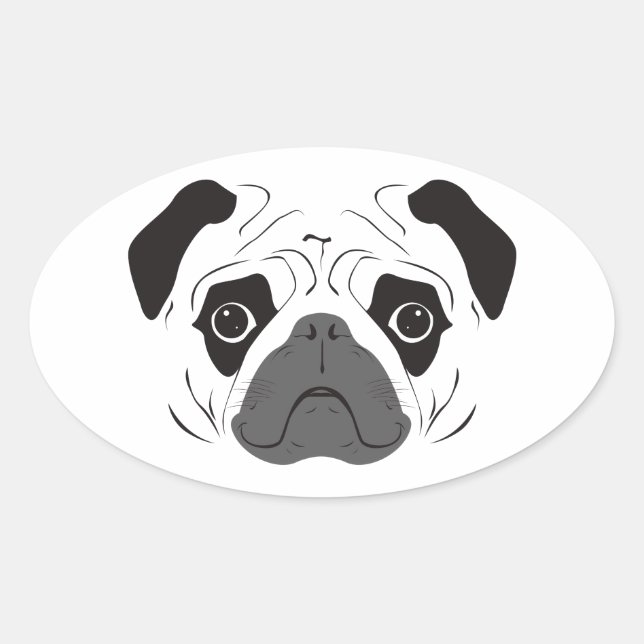 Adesivo Oval Pug Face Silhout (Frente)