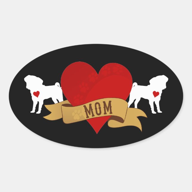 Adesivo Oval Pug Mãe [estilo de tatuagem] (Frente)