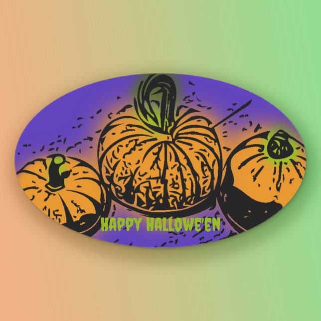 Adesivo Oval Pumpkin Conspiração Hallowe'en (Criador carregado)