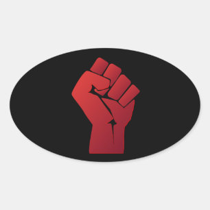 Adesivo Oval Punho vermelho aumentado do inclinação