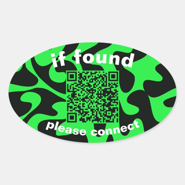 Adesivo Oval QR Code lime green cute lost found (Frente)