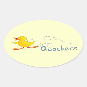 Adesivo Oval Quackers engraçados de patos-loucos amarelos