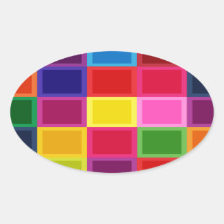 Adesivo Oval Quadrados e Stripes Multicoloridos Girly