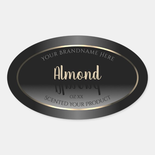 Adesivo Oval Quadro Dourado do rótulo do produto branco e preto (Frente)